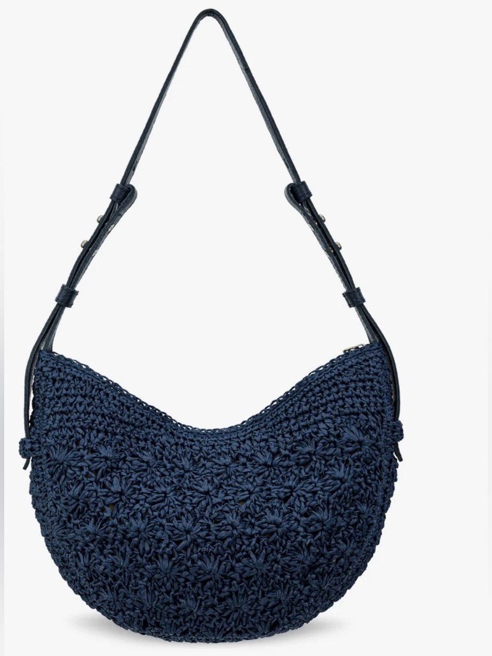 The Sak Navy Crocheted Crescent Shoulder Bag